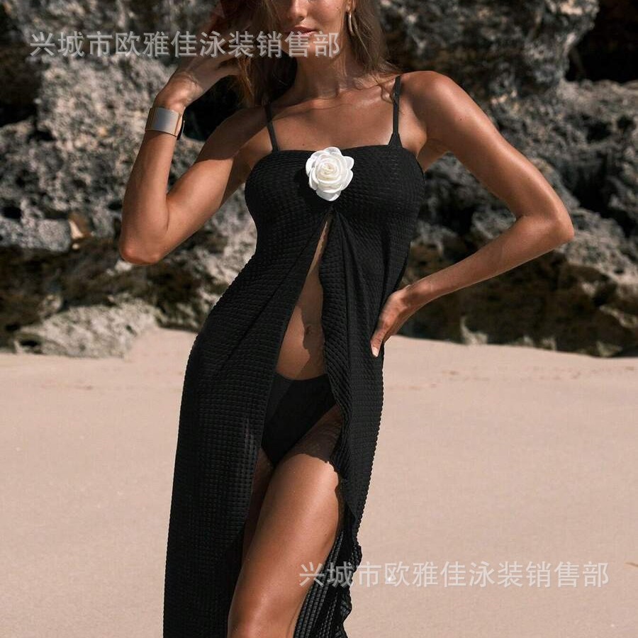 Nueva falda larga transfronteriza europea y americana de Amazon, falda de playa de flores, bikini de color sólido de comercio exterior, falda cruzada sexy