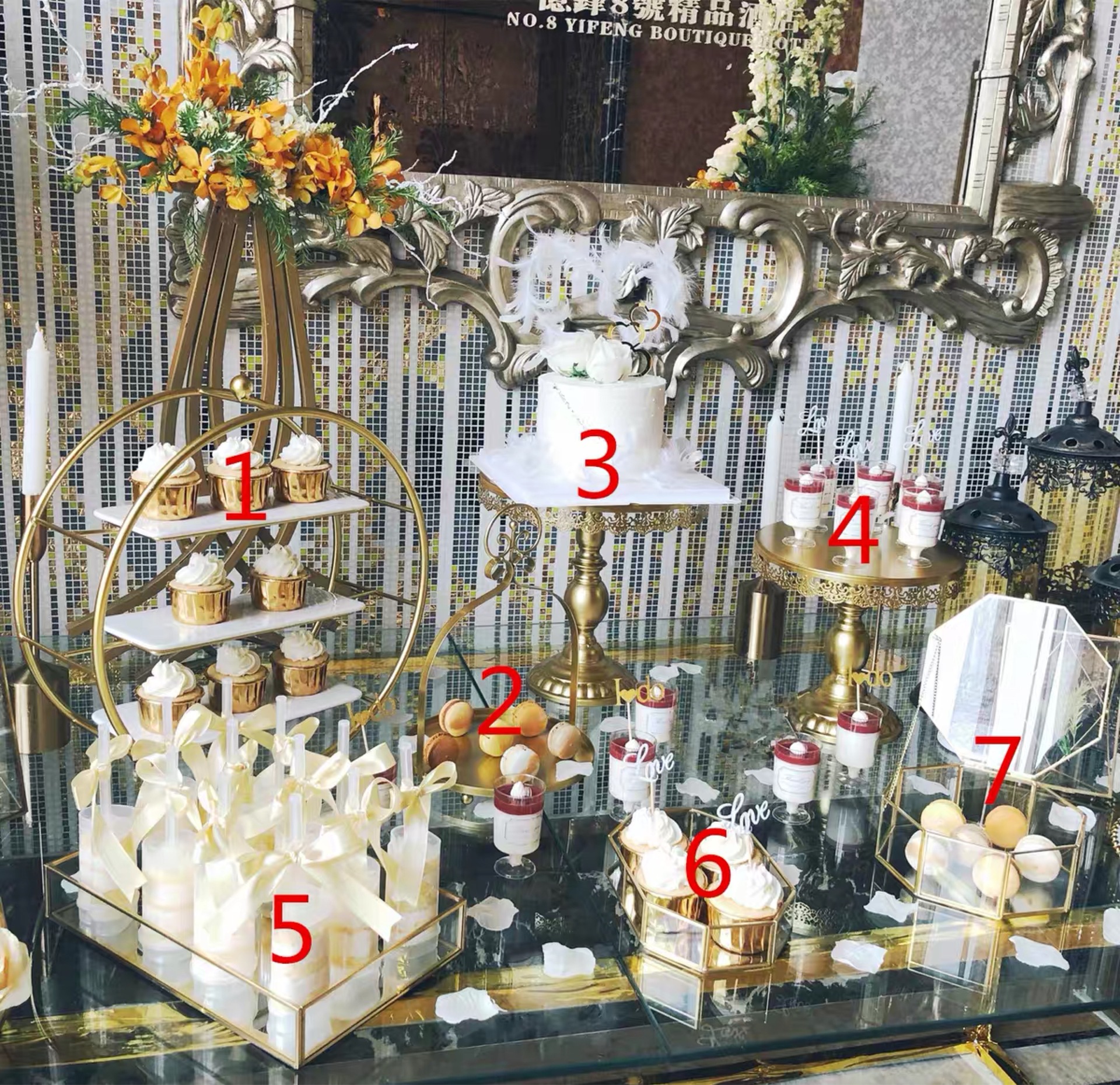 Postre de oro Decoración de mesa soporte de exhibición traje creativo europeo pastel merienda stand buffet comida fría té mesa de descanso image 28