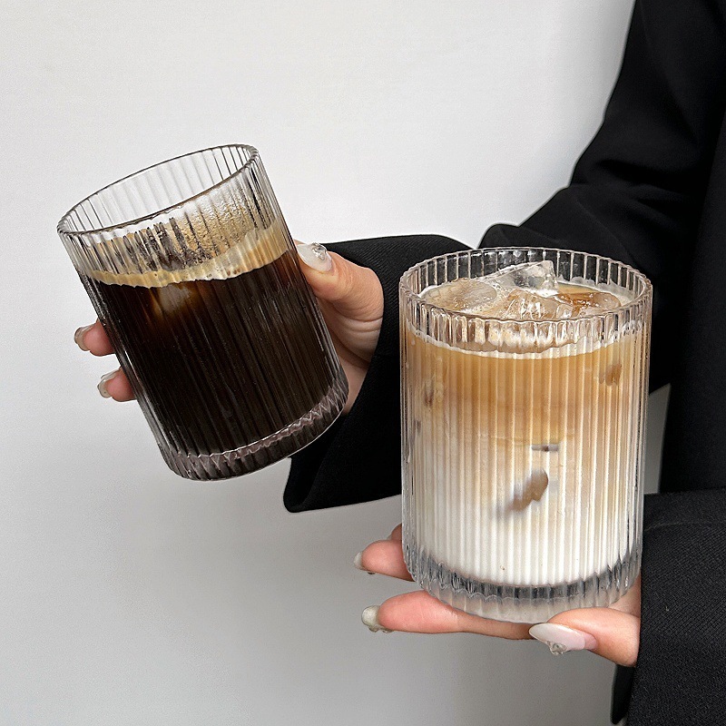 Ins縦縞グラス大衆デザインコーヒーカップジュースカップ冷たいカップ家庭用飲料カップミルクカップ|undefined