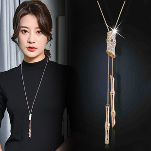 Japanese and Korean Style Fresh Style Woolen Chain Women's Autumn and Winter Long Necklace Bamboo Tassel Pendant OL Elegant Women's Accessories Pendant