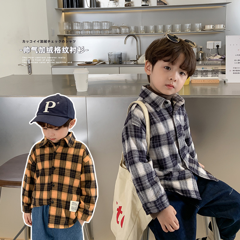 AOAOKIDS boys plus velvet plaid shirt ch...