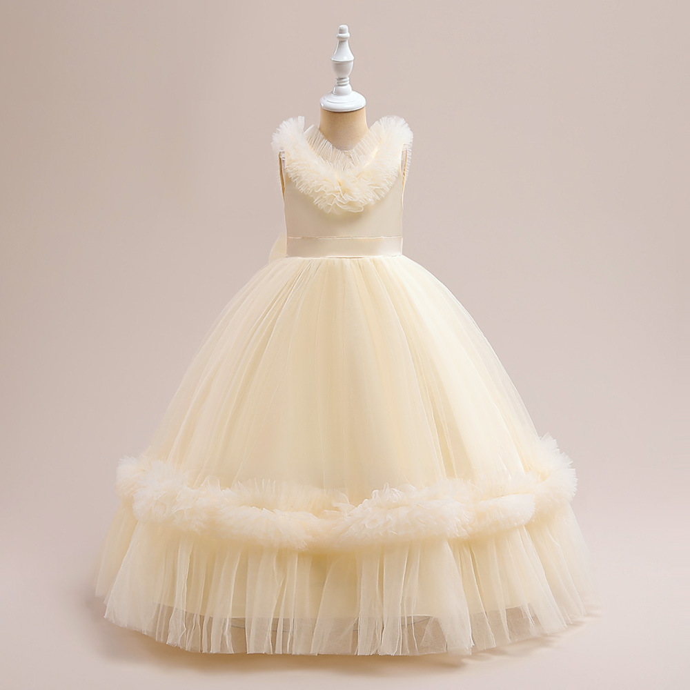 Vestido europeo y americano nuevo mediano y grande para niños sin mangas plisado malla hinchada vestido de princesa rendimiento pasarela vestido de piano para niños