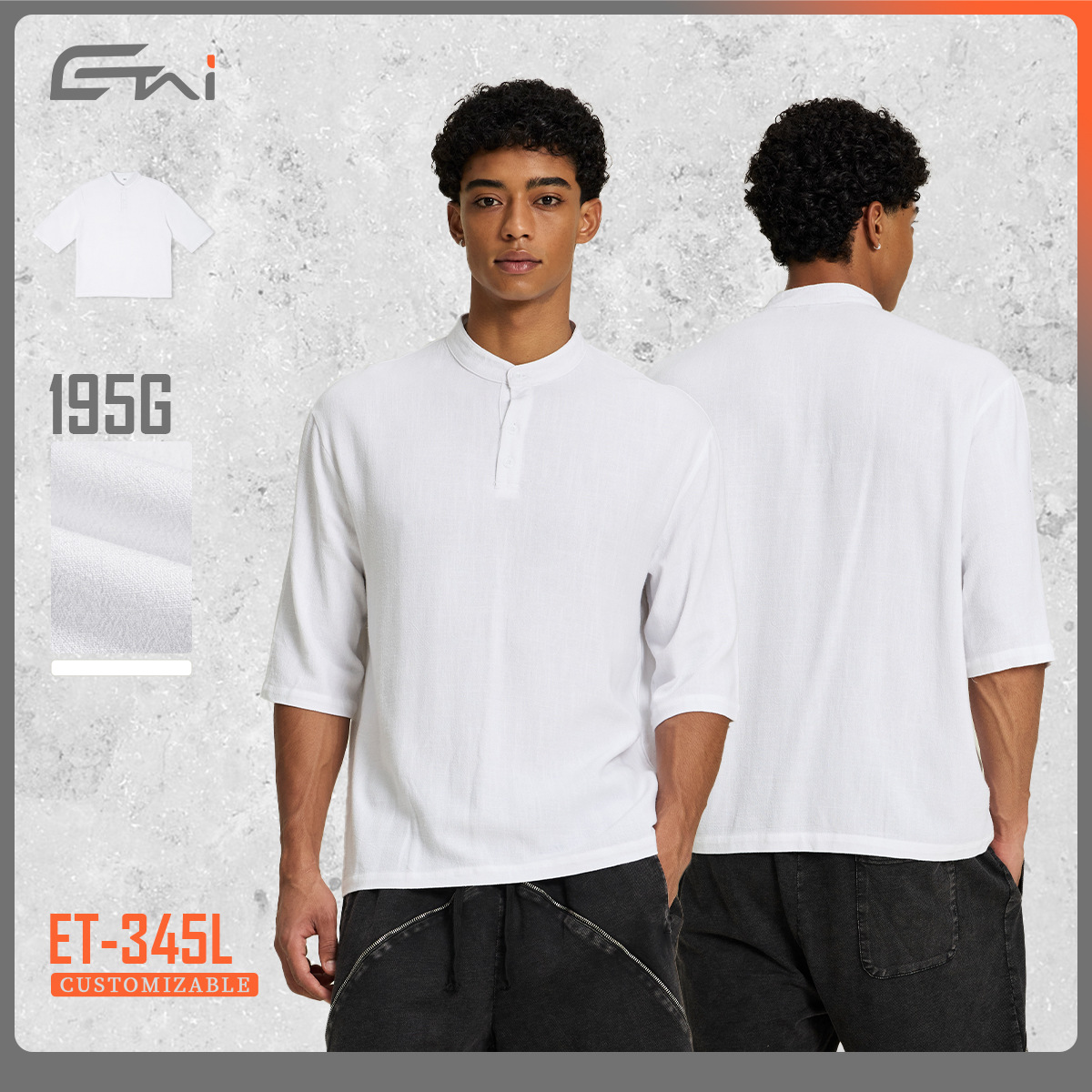 ETAI Hombre| Marca de moda nueva camiseta de hombre de manga corta suelta de verano transpirable de lino y algodón de collar vertical