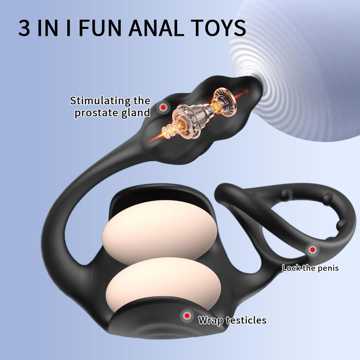 3-in-1 Vibrating Prostate Massager with Scrotum Ring and Anal Plug, 10 Frequencies, APP Control — detail image 6