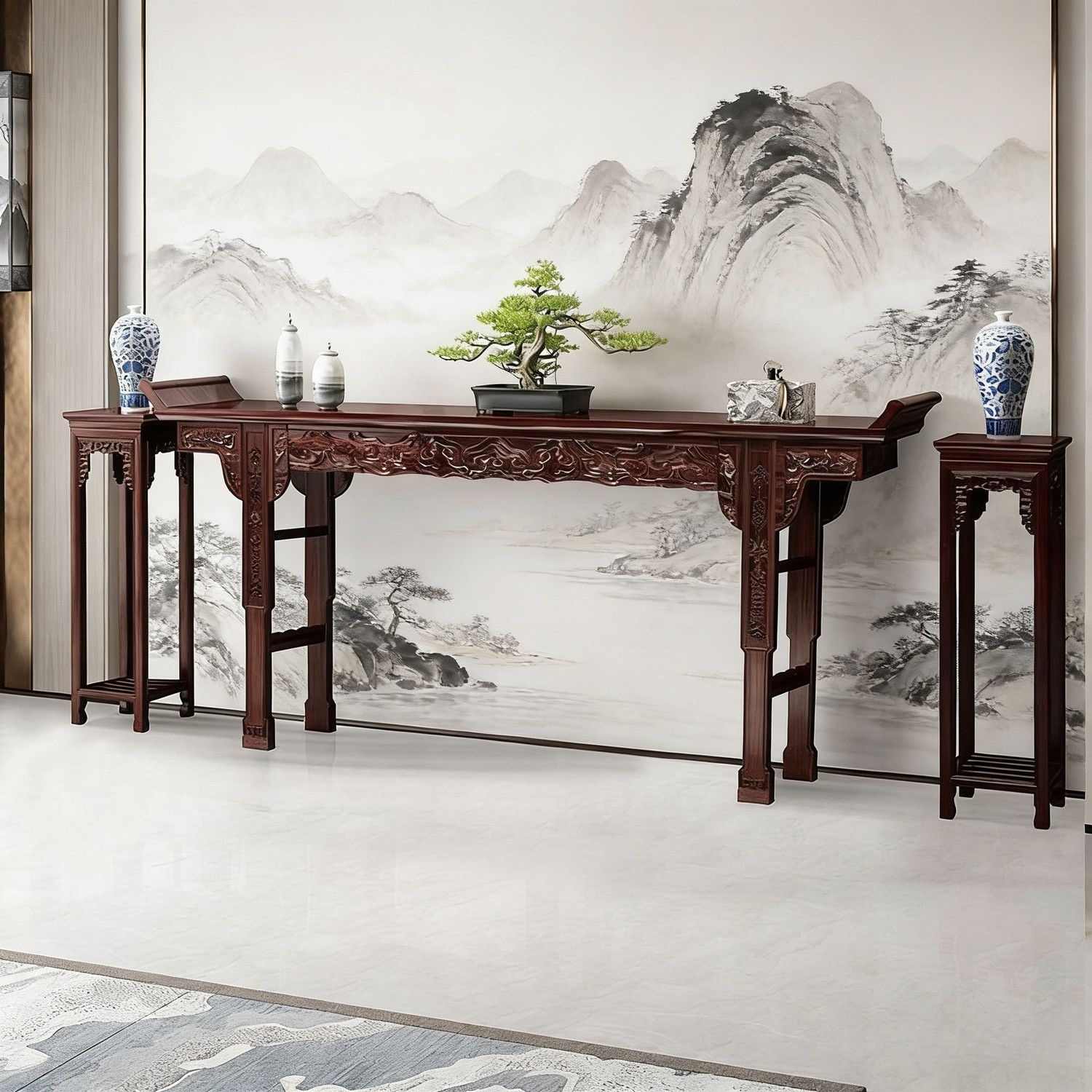 Six-piece central hall set, rural hall four-piece set, Tai Shi chair, Eight Immortals table, home altar table, side table furniture