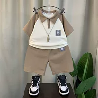 Летний костюм с лацканами для детей, рубашка-поло с короткими рукавами для спорта и отдыха, футболка в консервативном стиле для мальчиков, комплект из двух предметов