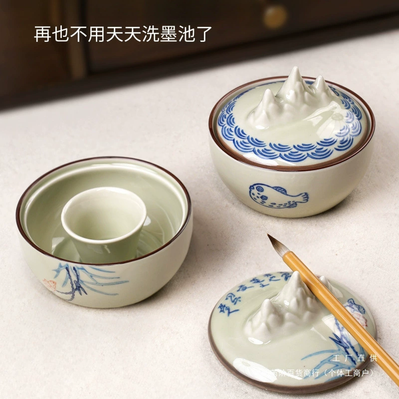 Чернильный камень для горячего горшка с крышкой, керамическая увлажняющая чернильная тарелка, несохнущие чернила, специальные чернила для каллиграфии, чернильный картридж, чернильное море, четыре сокровища кабинета.