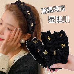 高端黑色褶皱发箍女款高颅顶防滑压发洗脸发卡发饰显脸小百搭头箍
