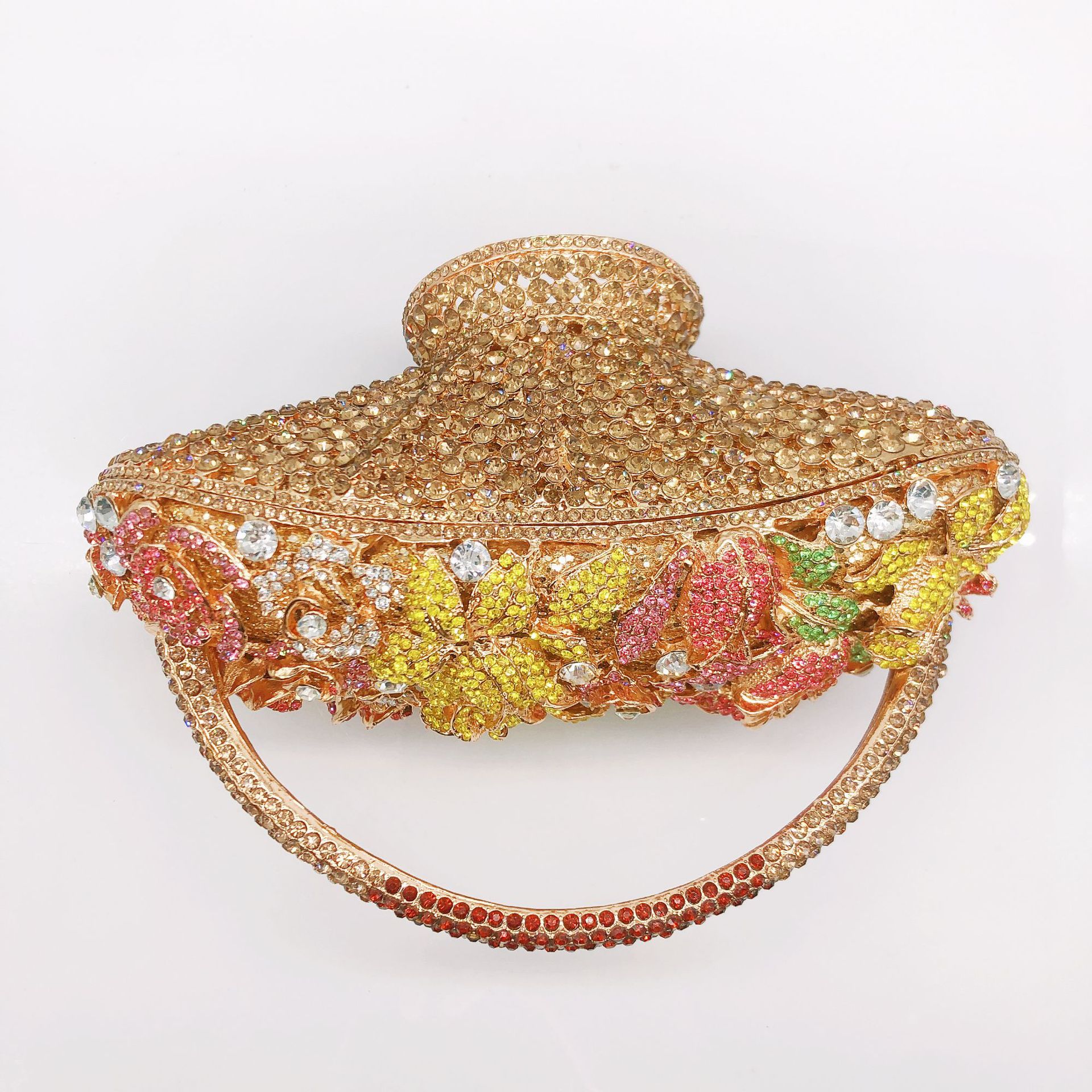 Túi clutch nữ đính kim cương giả hình giỏ hoa, xách tay dự tiệc, đeo chéo một bên vai — 1 # màu hồng, 2 # vàng trắng, 3 # màu bạc, 4 # Champagne chi tiết 9