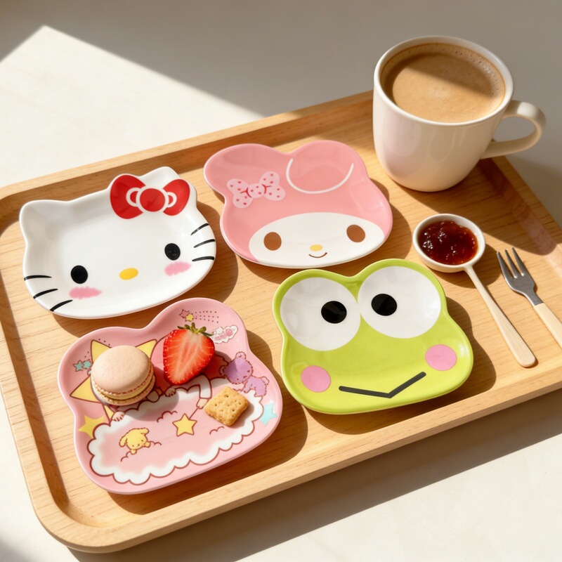Kitty Cat-Shaped Melamine Plate Japanese and Korean Cartoon Tableware Melamine Dish Cartoon Children's Snack Plate Cake Plate