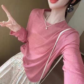 原版质量微透防晒罩衫女夏季薄款正肩简约内搭外穿t恤女上衣批发
