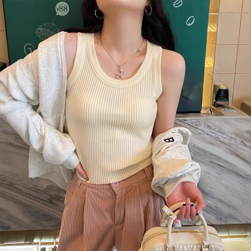 条纹背心女内搭2025新款遮副乳打底针织上衣夏外穿法式无袖小吊带|undefined