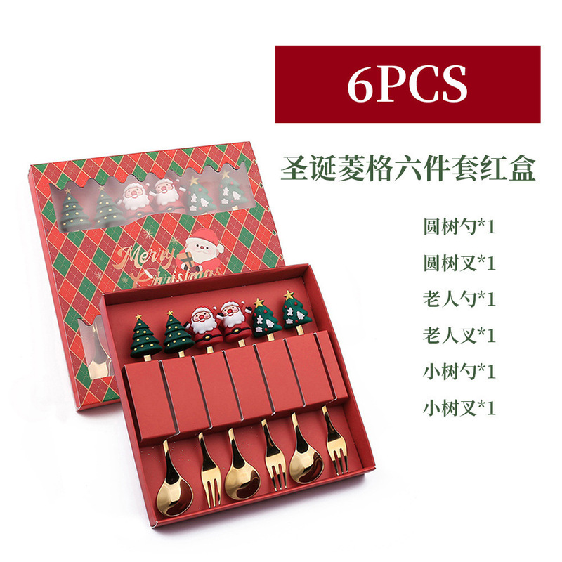 クロスボーダークリスマスステンレス鋼スプーンフォークセットクリエイティブクリスマスツリーデザートスプーンコーヒースプーンフルーツフォークギフトお土産|undefined