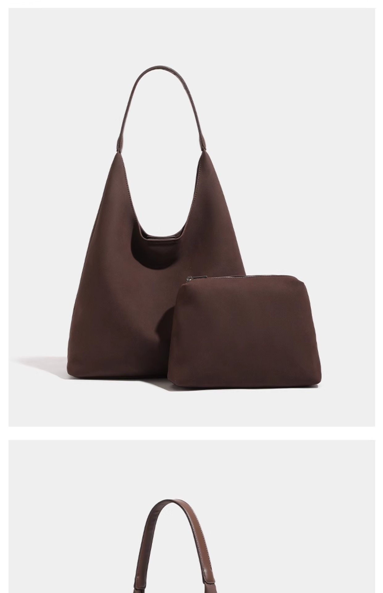 Túi tote da nubuck phong cách retro Hàn Quốc, dung tích lớn tiện lợi — Màu nâu sẫm, nhũ hương chi tiết 7