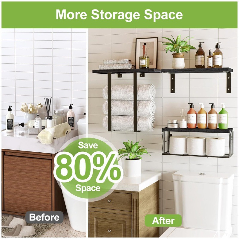 Rack de almacenamiento de toallas de baño tipo pared, estante de almacenamiento de tres piezas, baño, sala de estar, cocina, estante de almacenamiento de artículos de baño