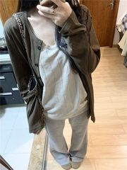 韩系套装纽扣开衫长袖女秋季新款内搭吊带背心松弛感两件套上衣潮