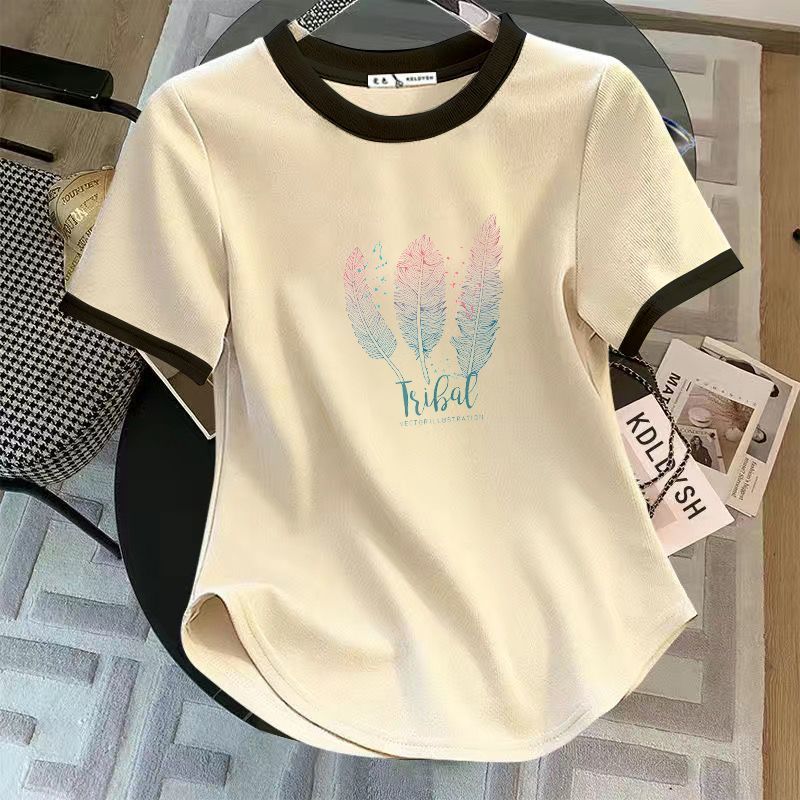 夏の新しいスタイルの曲線美で痩身効果のある女性用半袖Tシャツ、太ったmmの大きいサイズ、ウエスタンスタイルの半袖Tシャツ|undefined