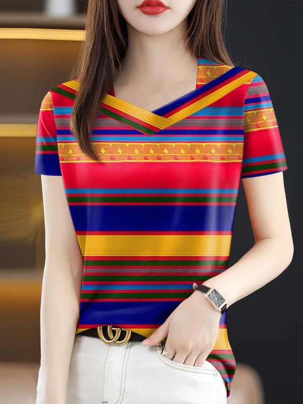 卸売 2025 新しい夏の人気の女性の T シャツ痩身お腹カバー V ネックファッション半袖ドロップシッピング|undefined