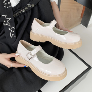 2022 Women's Shoes Mary Jane Shoes Thick-Soled Platform Round-Toe Shoes Student Single-Strap Patent Leather Fashion Casual
