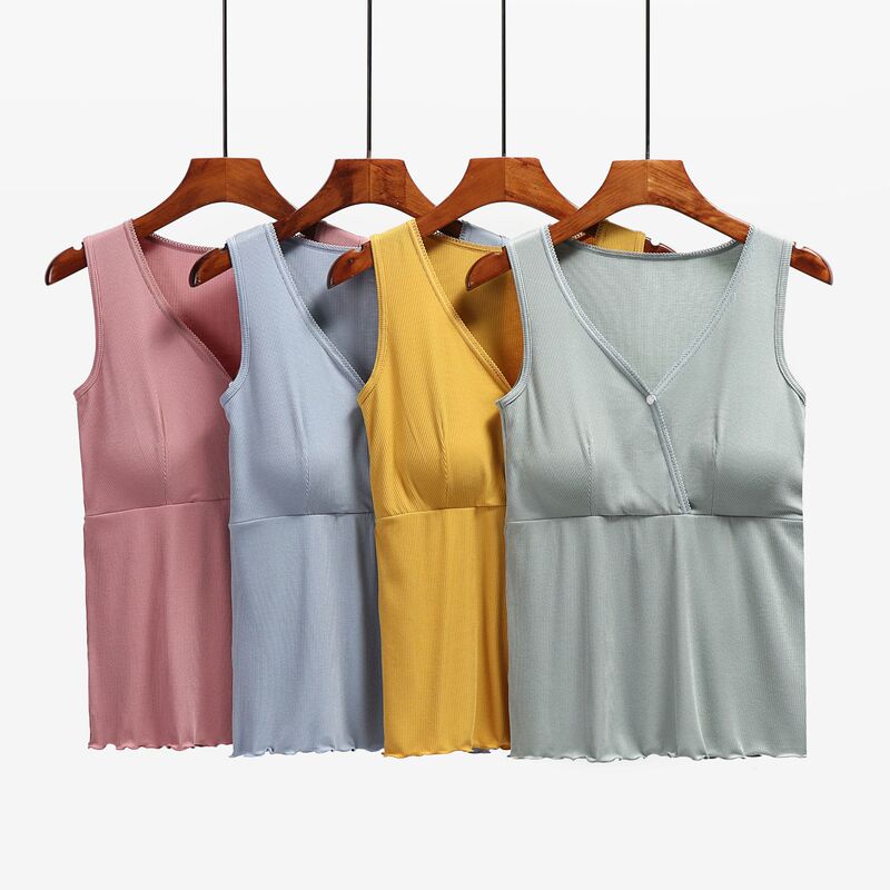 Crossover Breastfeeding Vest with Chest Pad No Wear Bra-Free Breastfeeding Clothes Moon Clothing Pregnant Women Postpartum Base Clothes Thin Summer
