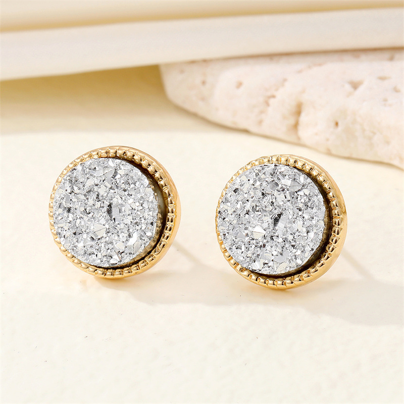 New Retro Simple Round Resin Glitter Earrings Geometric Metal Edging Earrings display picture 4