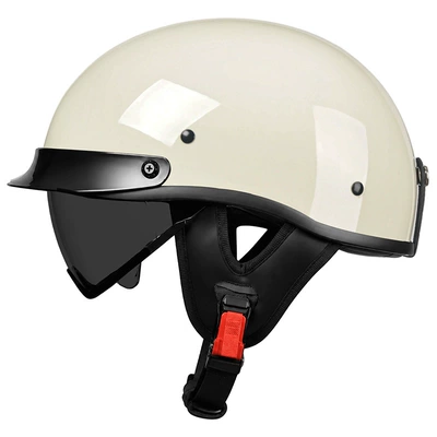 Helmet Men's Motorcycle Half Helmet, Motorcycle Safety Supplies - milky-white-black-tea-mirror-comes-with-a-transparent-mirror-m55-56-head-circumference