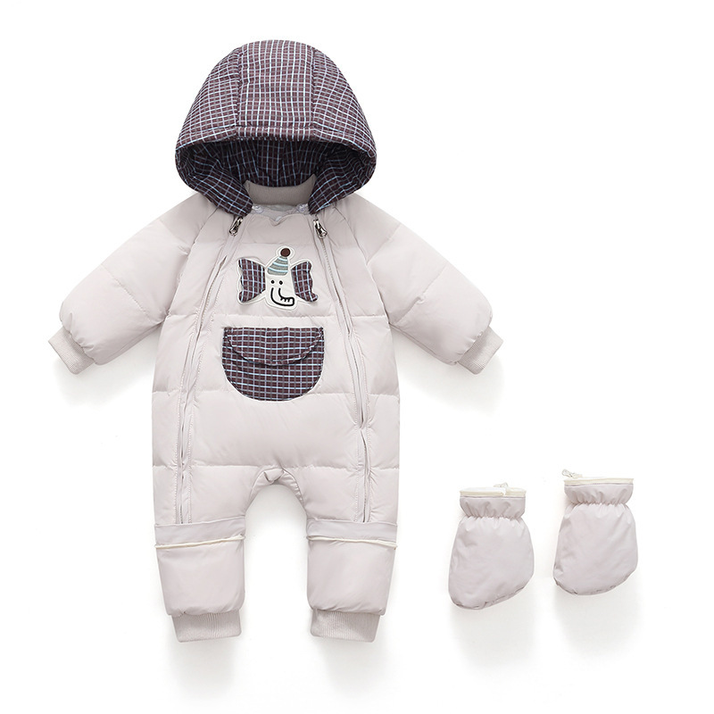 Baby boy's down jumpsuit, Class A white duck down, thickened infant romper, newborn outerwear for outings