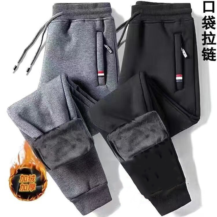 Venta al por mayor de fábrica de terciopelo no invertido forrado de lana engrosada pantalones largos de invierno pantalones casuales Pantalones deportivos para hombres Pantalones deportivos atados al tobillo de los hombres