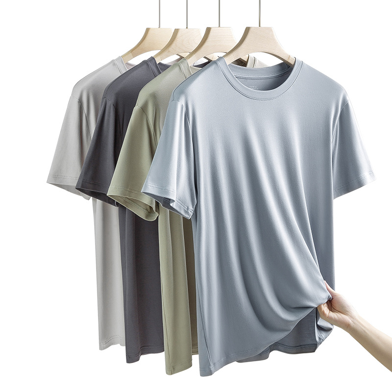 Procesamiento personalizado 60S de doble cara modal primavera y verano camiseta de manga corta para hombres blanco color sólido ropa exterior para niños