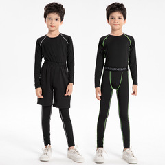 秋冬運動健身套裝 男女童緊身衣薄款籃球足球訓練加絨打底衣