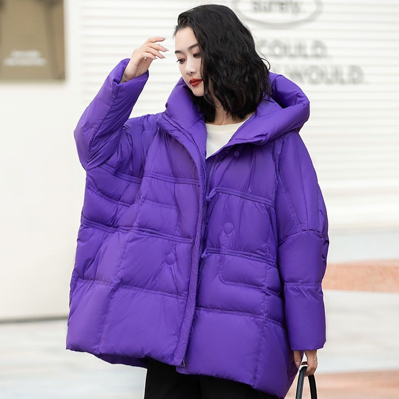 2025冬季新款时尚休闲大码羽绒服女连帽宽松胖MM白鸭绒中长款外套|undefined