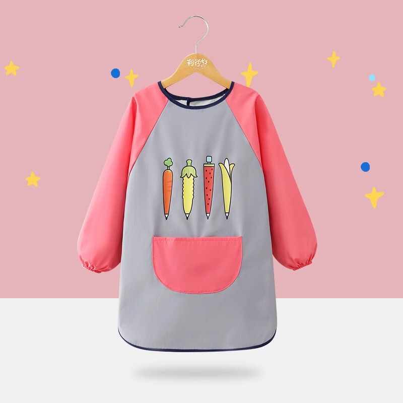 子供用エプロン絵画服幼稚園スタジオアートベルクロ長袖防水防汚よだれかけスモック逆着用|undefined