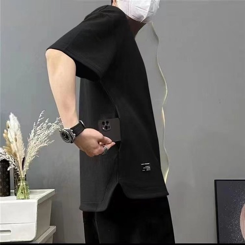 Men's Cool Stylish Short Sleeve Round Neck Summer Solid Color Loose Fit T-Shirt with Hidden Pocket, Breathable and Cool