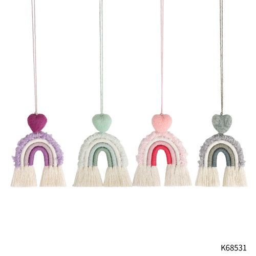 Ins style tassel car pendant DIY hand-knitted finished product love Valentine’s Day plush rainbow car pendant