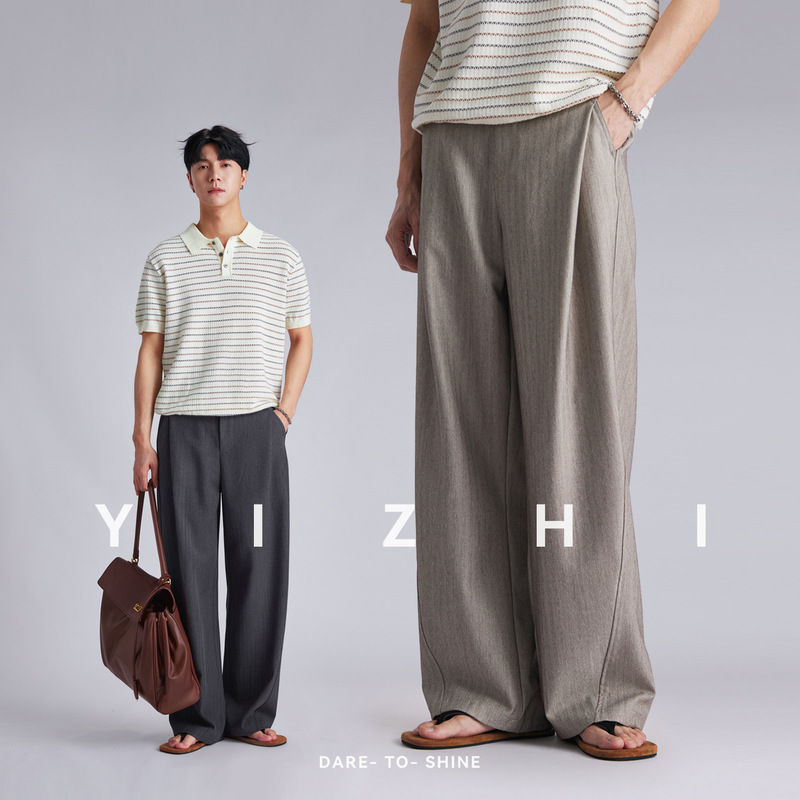 Men's Summer Loose Straight-Leg Breathable Thin Casual Wide-Leg Trousers in Old Money Style