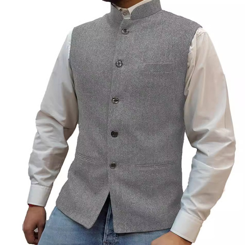 Men's Vest with Stand Collar, Zhongshan Style, Herringbone Pattern Vest—Direct Sales Vest