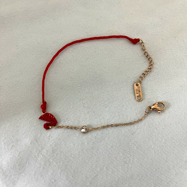 Golden red rope bracelet stainless steel, pink gold