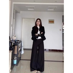 韩系千金风高智感外套开衫女高腰阔腿裤秋冬季两件套装