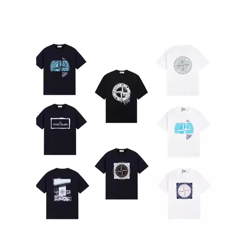 Cross-Border Authentic Summer Pure Cotton Short-Sleeve T-Shirt with Compass Logo Print, Casual Loose Fit for Couples, Unisex