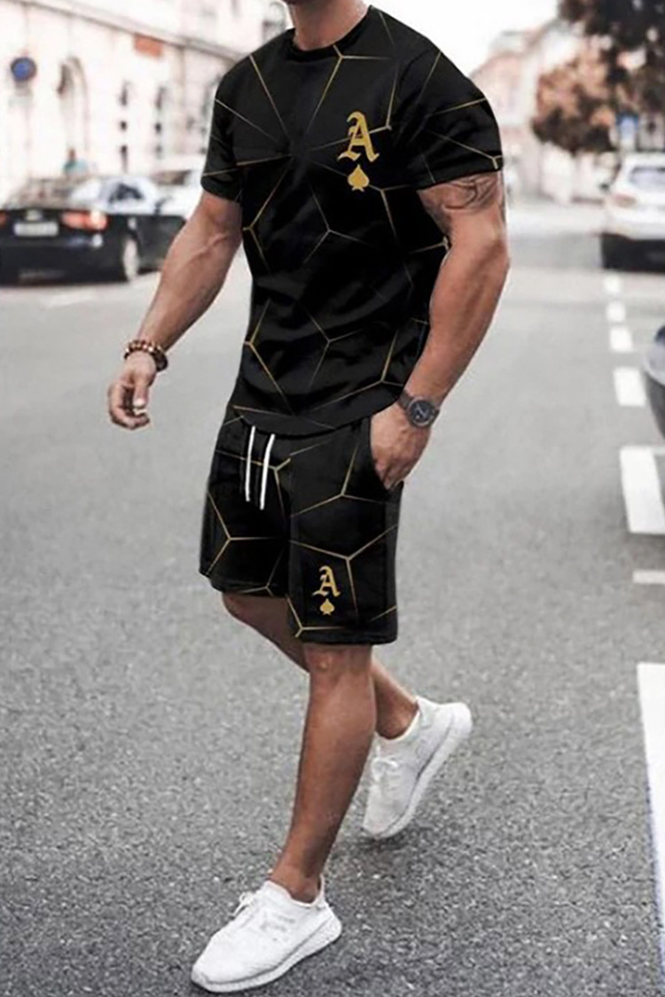 Comercio exterior transfronterizo verano nuevos hombres de manga corta impresa en 3D + traje de pantalones cortos verano deportes y ocio traje de dos piezas