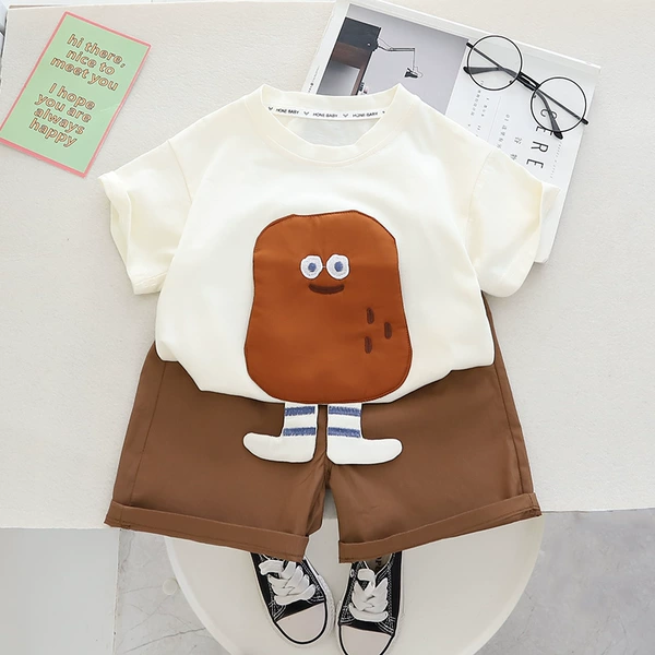 Three dimensional sleeves, brown set, with short sleeve
