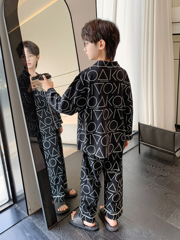 男童青少年睡衣春秋2025新款男孩纯棉长袖家居服儿童网红爆款套装|undefined