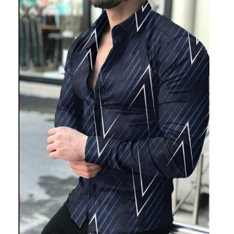2025欧美男装衬衫秋季长袖翻领衬衫3d印花休闲衬衫男宽松男式衬衣|undefined