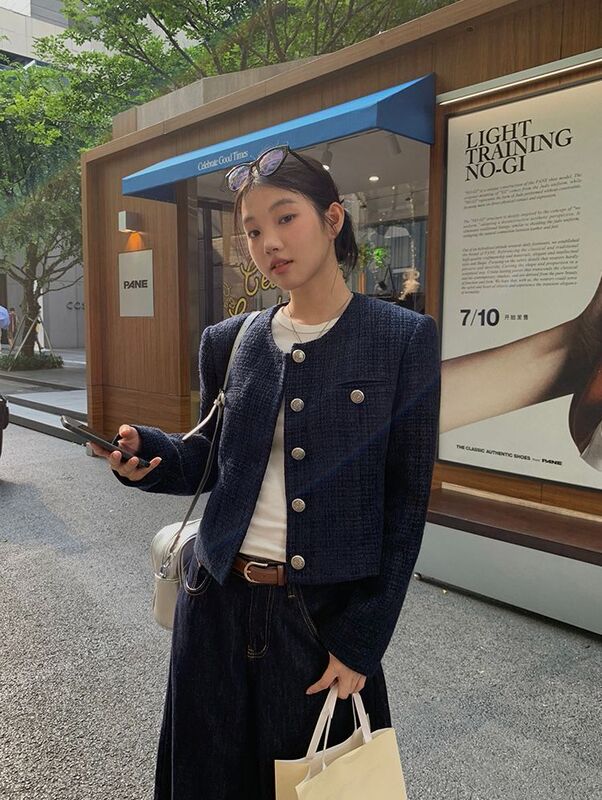 小香风外套女装秋冬季2025新款高级感复古休闲蓝色短款韩系上衣服|undefined