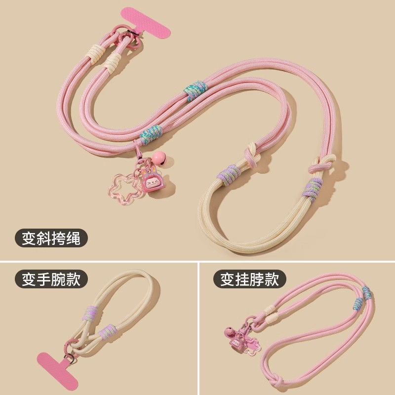 Versión coreana de la muñeca de cuello colgante de mensajero desmontable cordón de teléfono móvil de tres usos costura tejida cuerda resistente anti-pérdida colgante de dibujos animados