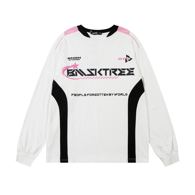 Men's Clothing Atmosphere Color Matching Loose Crewneck Long-sleeved T-shirt Sweatshirt Men's and Women's Instagram Popular Brand All-match Top_voghion.com