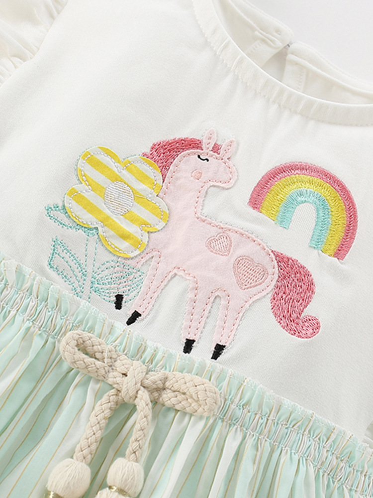 Vestido de niña malwee transfronterizo verano nuevo estilo europeo y americano niños pequeños y medianos cuello redondo manga corta estilo occidental falda de niña