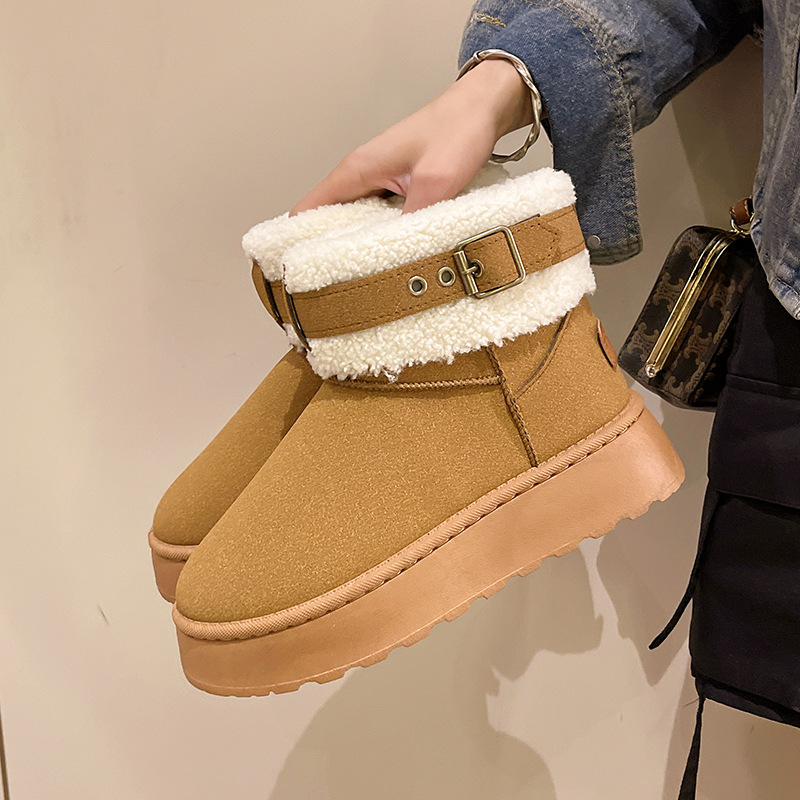Cizme de zăpadă pentru femei cu fleece îngroșat, talpă groasă, calde, scurte, pantofi din bumbac_voghion.com