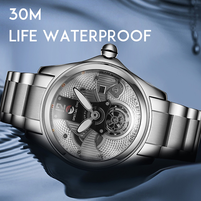 Cross-Border fashion casual sports simple mechanical steel strap watch men's waterproof drop-resistant retro fashion business Watch