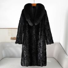 工厂现货2025年秋冬新款狐狸毛领长款拼貂皮草休闲V领水貂毛外套